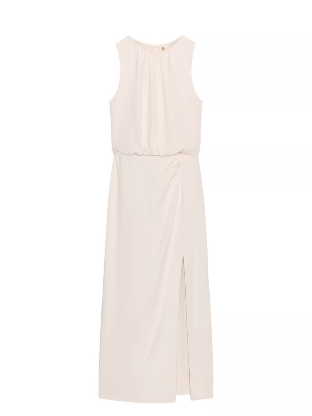 Zara Soft Cream Sleeveless Maxi Dress with Side Slit